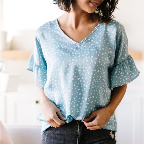 Silky Spots Ruffle Sleeve Blouse In Honey - Picture 6 of 7